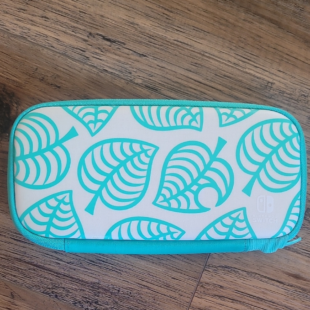 Nintendo Lite Switch Teal & Cream Palm Leaf Design Case, Hard Shell, Gray Lining
